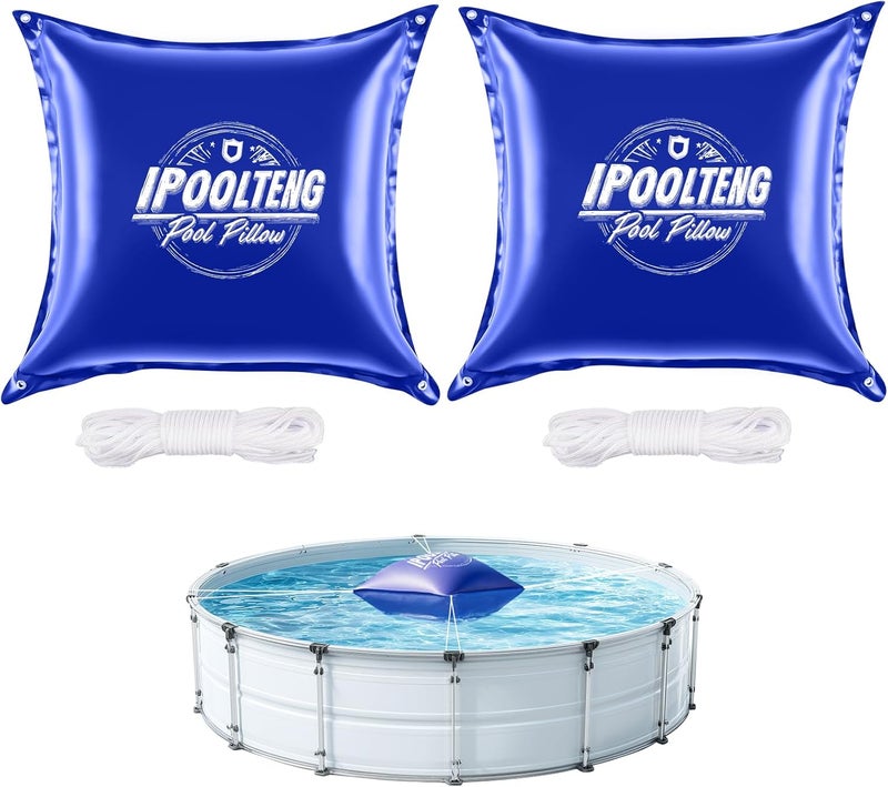 IPOOLTENG 2-Pack 4 x 4 Ft Pool Pillows for Above Ground Pool, 0.5mm PVC Cold-Resistant Pool Pillow with Dual-Inflation Valve, Pool Cover Air Pillow with 65.6 Ft Rope for Supporting Pool Cover - Image 1